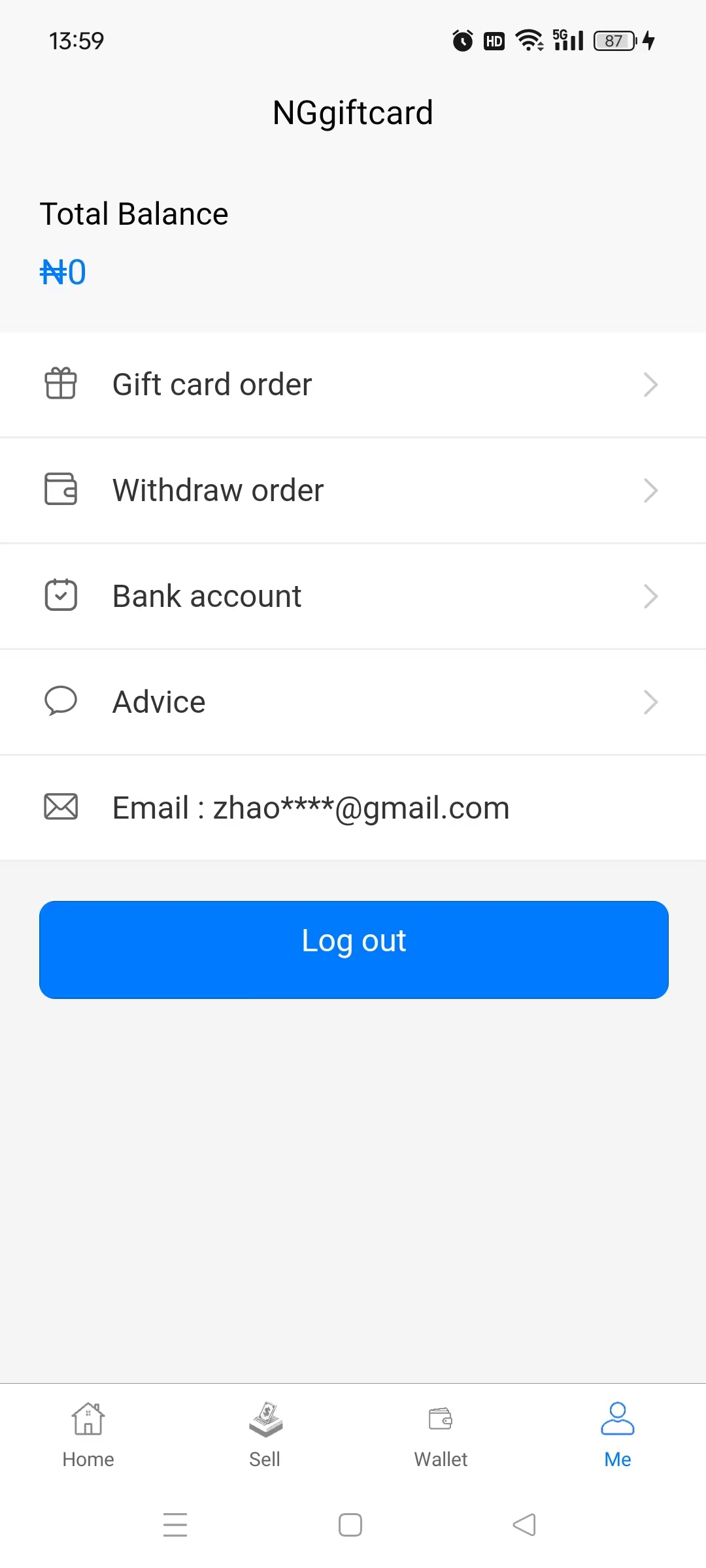 Gift Card management interface